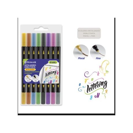SET 8 ROTULADORES DOBLE PUNTA METALIZADO LETTERING