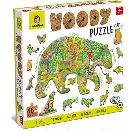 Ludattica Puzzles: Woody Puzzel Bosque 25x35cm, 48 piezas, 12 figuras de madera, 5+