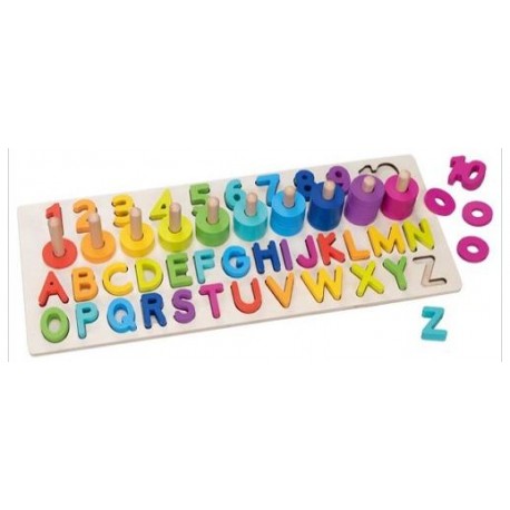 Puzzle alfanumérico de madera resistente, 91 piezas, números del 0 al 10, letras de la A a la Z