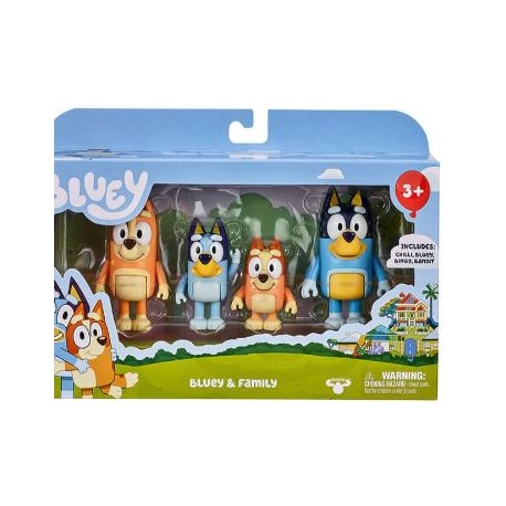 Paquete de 4 figuras posables Bluey & Family, incluyendo azul, bingo, mamá y papá