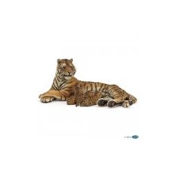 Figura Papo Tigre hembra acostada con cachorros